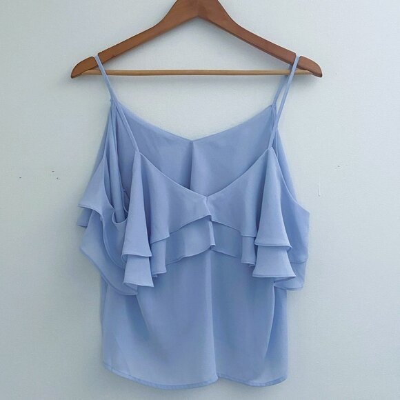 No tag - Zara, Flowy, Thin Straps, Lightweight, Ruffle, Light Blue, Top - Size M - Picture 2 of 6